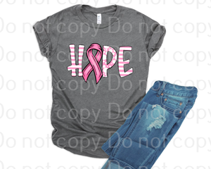 45-14 Striped Hope Breast Cancer Ribbon Completed Tee