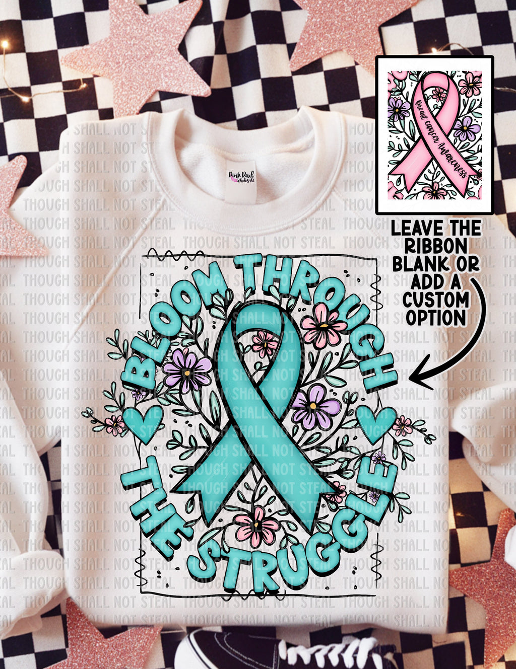 26-150 Bloom Through The Struggle - Teal Ribbon Completed Tee