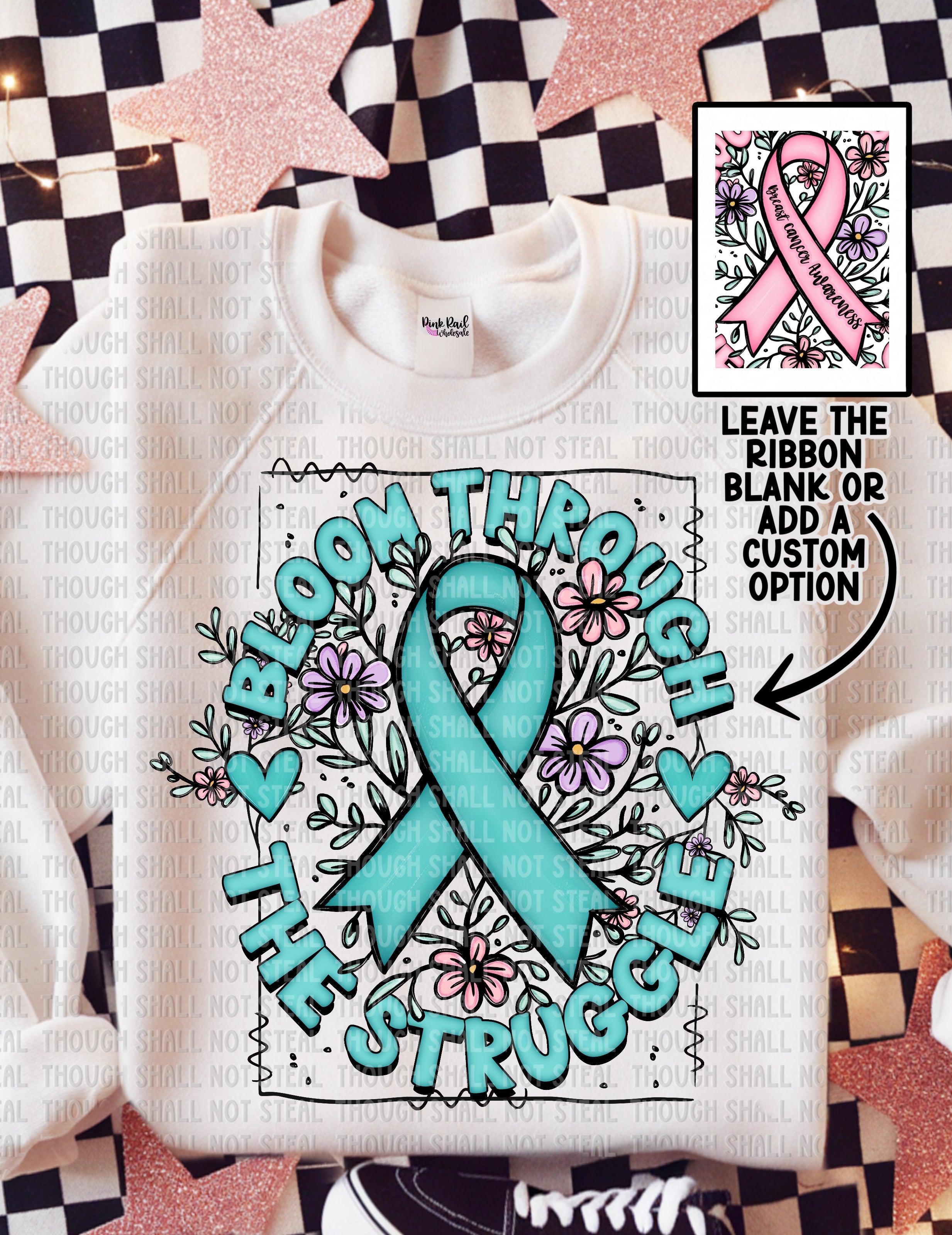 26-150 Bloom Through The Struggle - Teal Ribbon Completed Tee