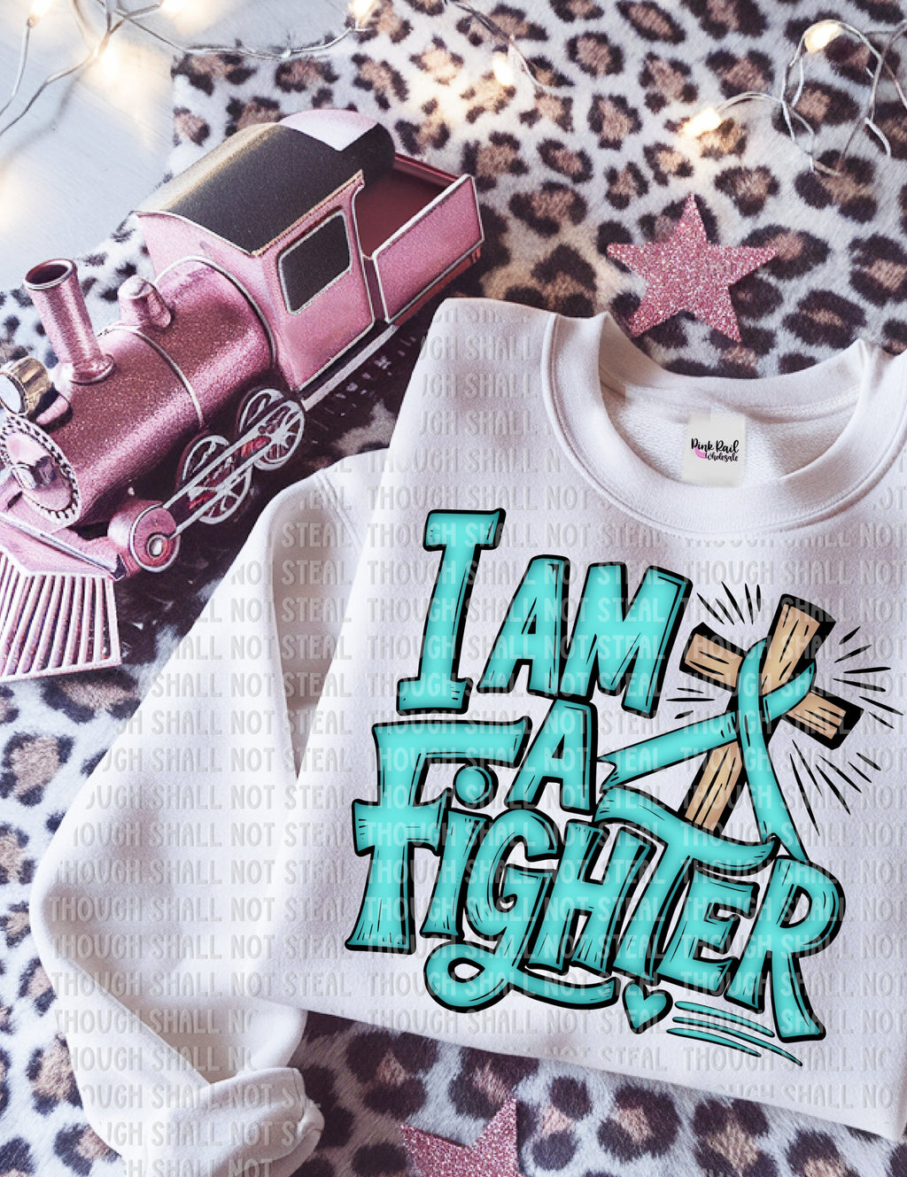 26-159 Teal - I Am A Fighter Completed Tee