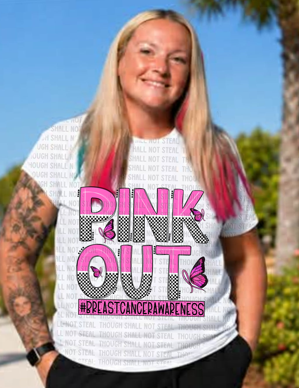 26-191 Pink Out checkers Completed Tee