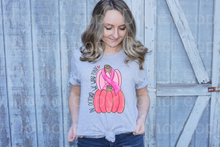 Load image into Gallery viewer, 45-01 In October we wear pink stacked pumpkins Breast Cancer Awareness Completed Tee
