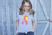 Load image into Gallery viewer, 45-61 Breast cancer ribbon Tennis Completed Tee
