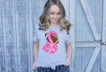 Load image into Gallery viewer, 45-62 Breast cancer ribbon football with pom poms Completed Tee
