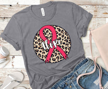 Load image into Gallery viewer, 45-81 hope pink ribbon leopard circle  Breast Cancer Awareness Completed Tee
