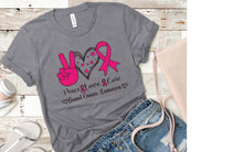 Load image into Gallery viewer, 45-85 peace love cure Breast Cancer Awareness Completed Tee
