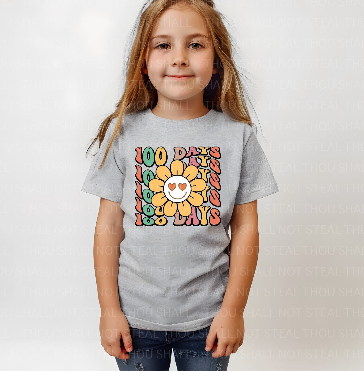 27-76 100 Days Flower Hippie Style Flower Stacked Completed Tee