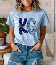 Load image into Gallery viewer, 30-201 Kansas City Glitter Leopard  Blue PGB KC Completed Tee
