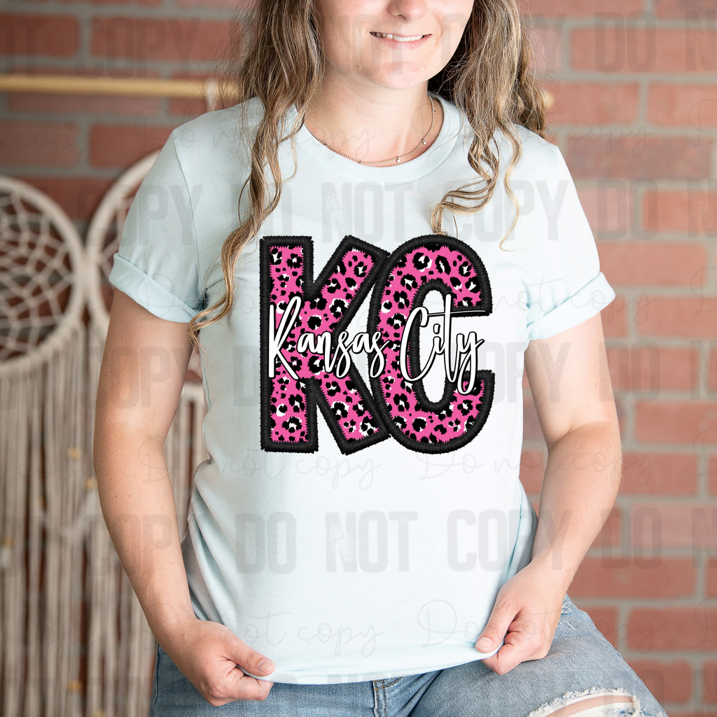 30-246  Kansas City Leopard Faux Embroidery KC PGB KC Completed Tee