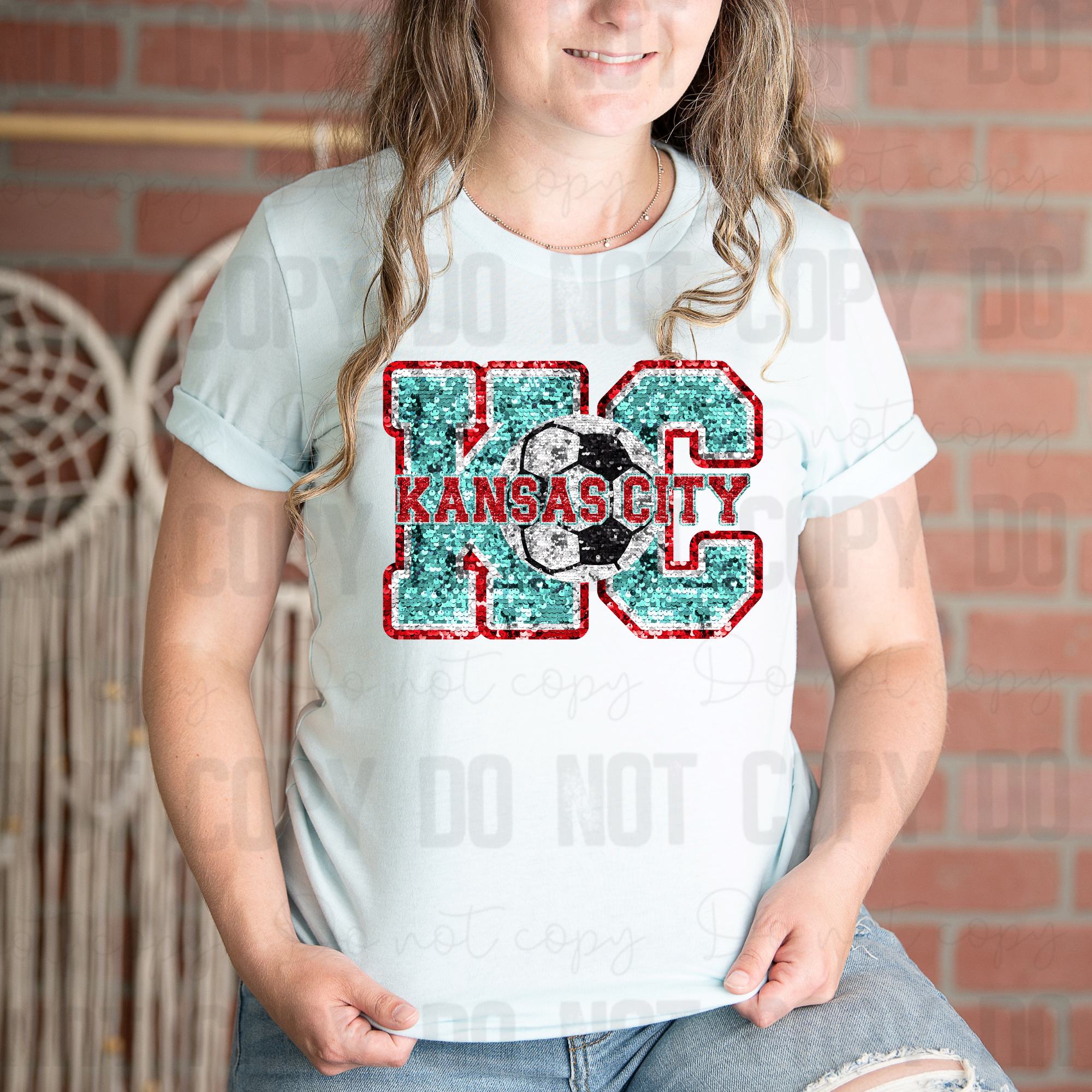 30-288  Kansas City Soccer Faux Sequin Completed Tee