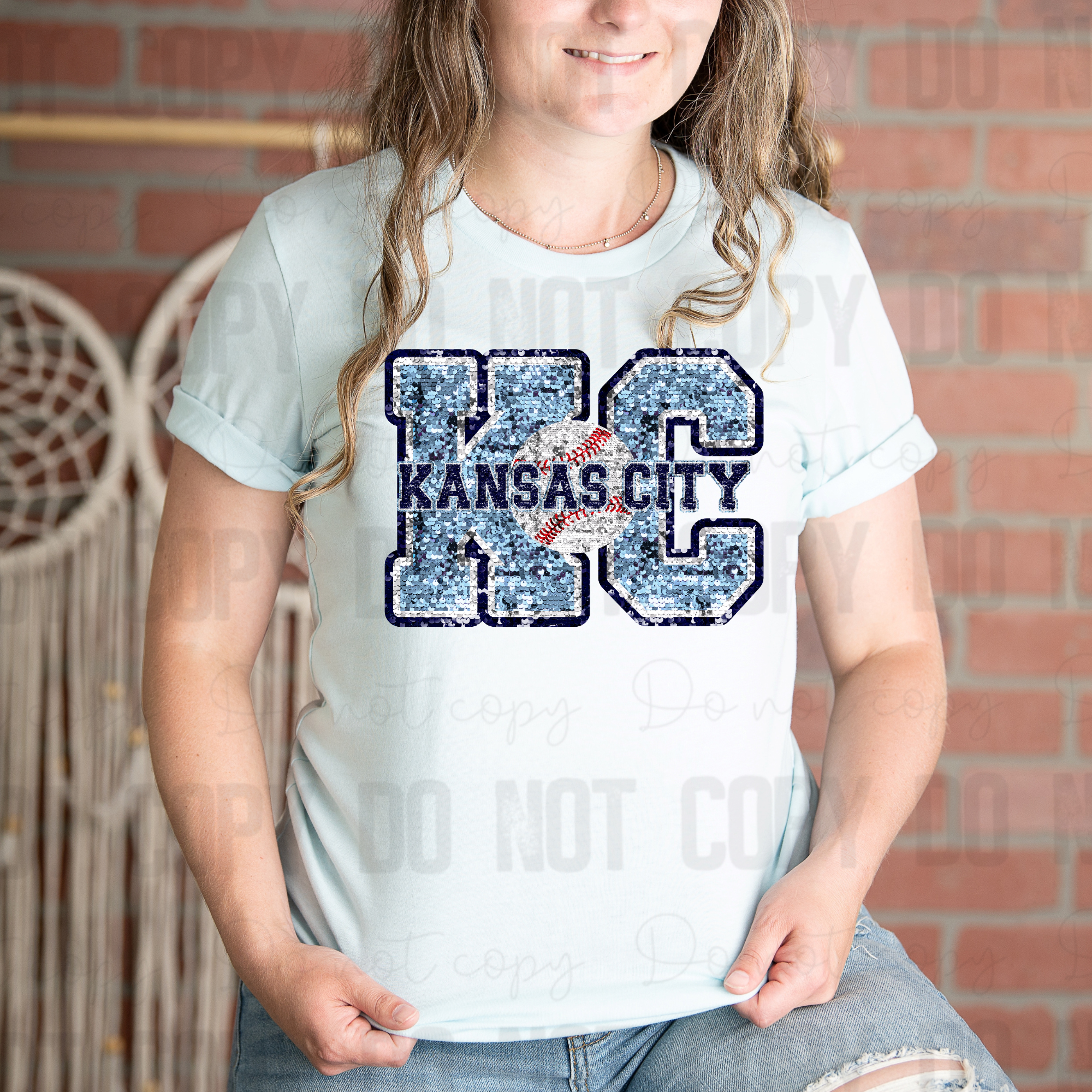 30-288  Kansas City Baseball Faux Sequin Completed Tee