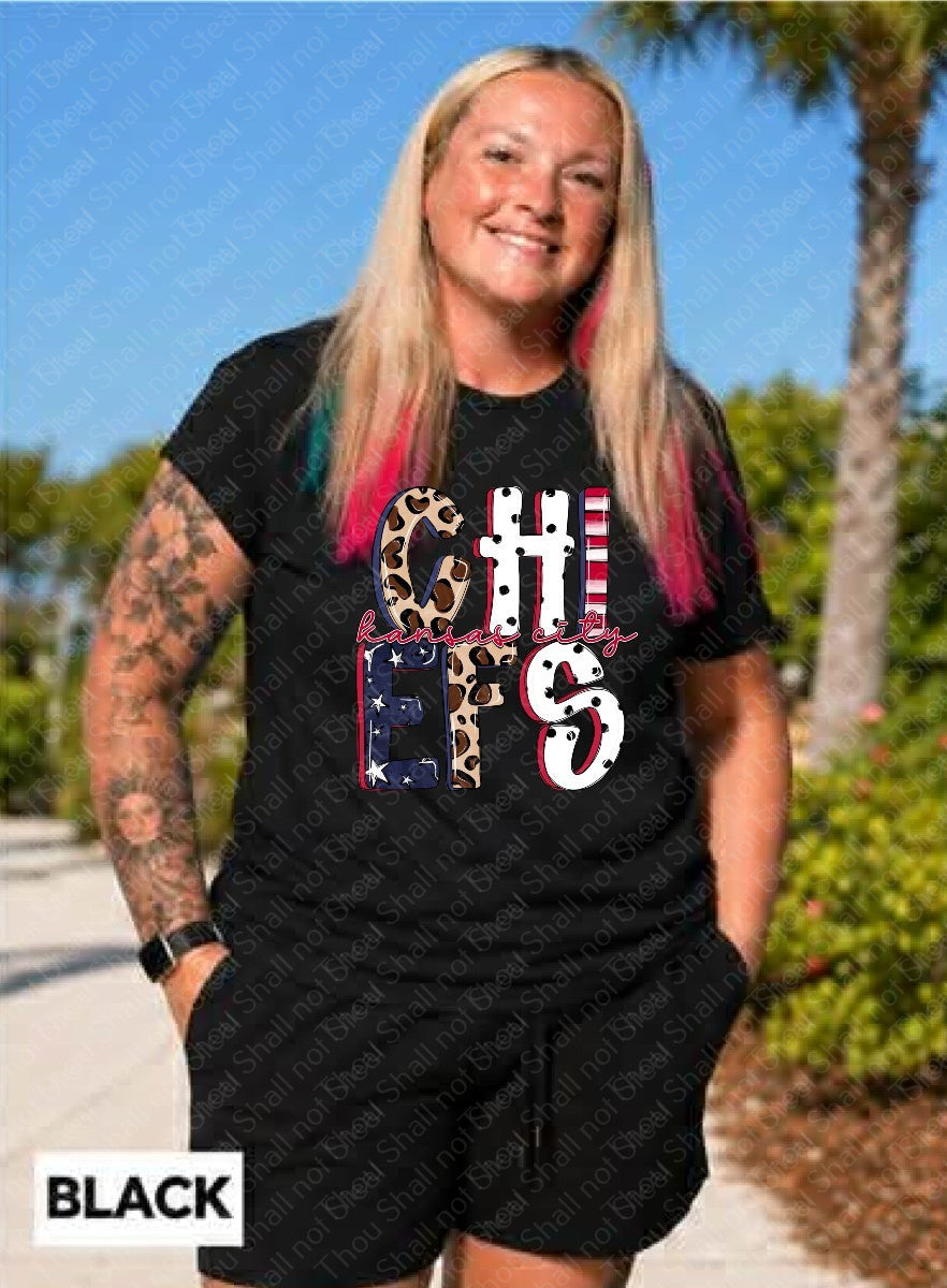 30-387 Kansas City Stars Stripes Cheetah Print Completed Tee