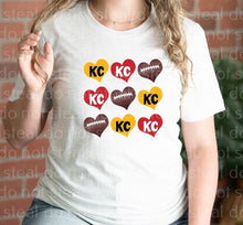 Load image into Gallery viewer, 30-50 KC Football Hearts Completed Tee
