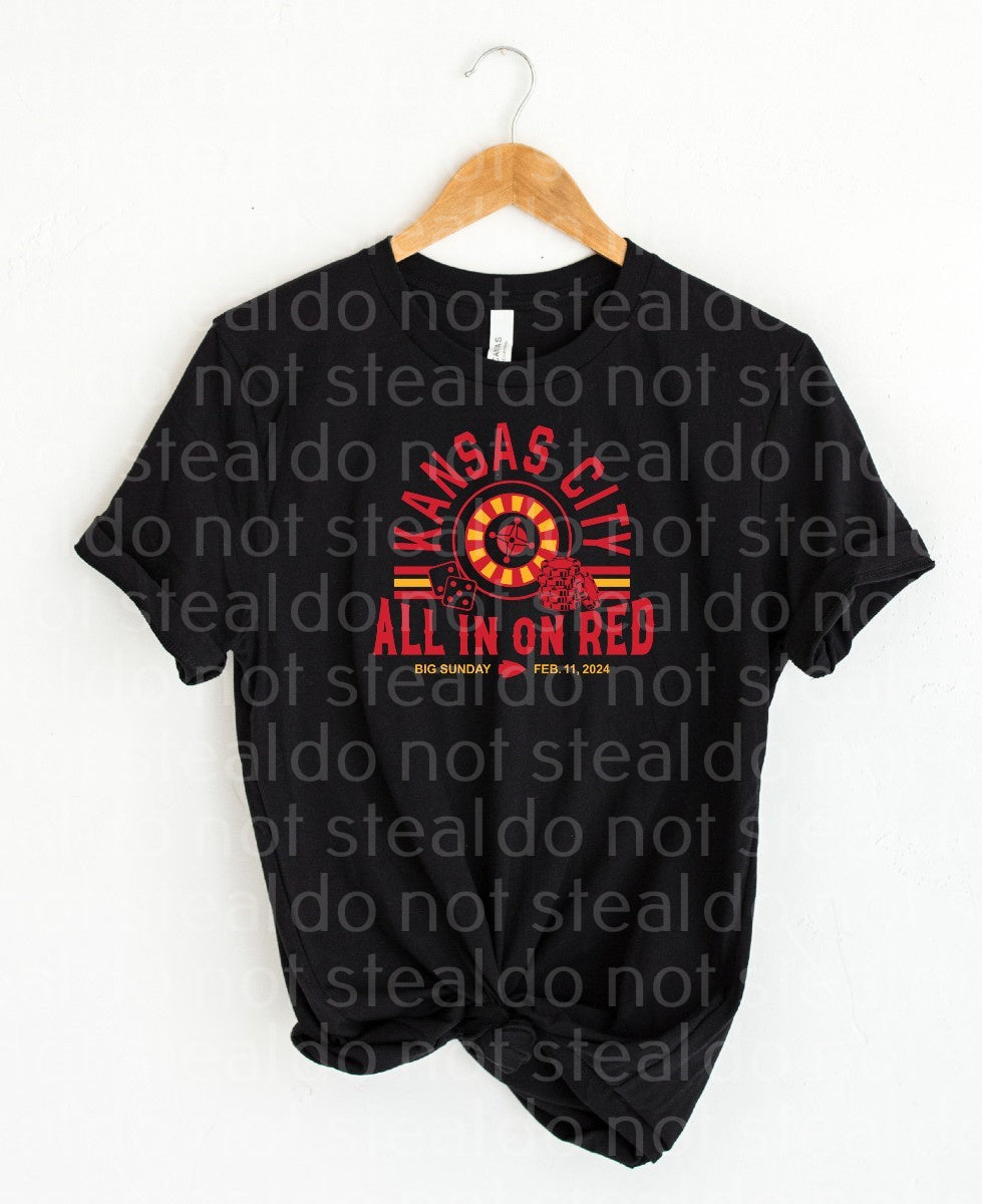 30-57 All In On Red Multi Color Completed Tee