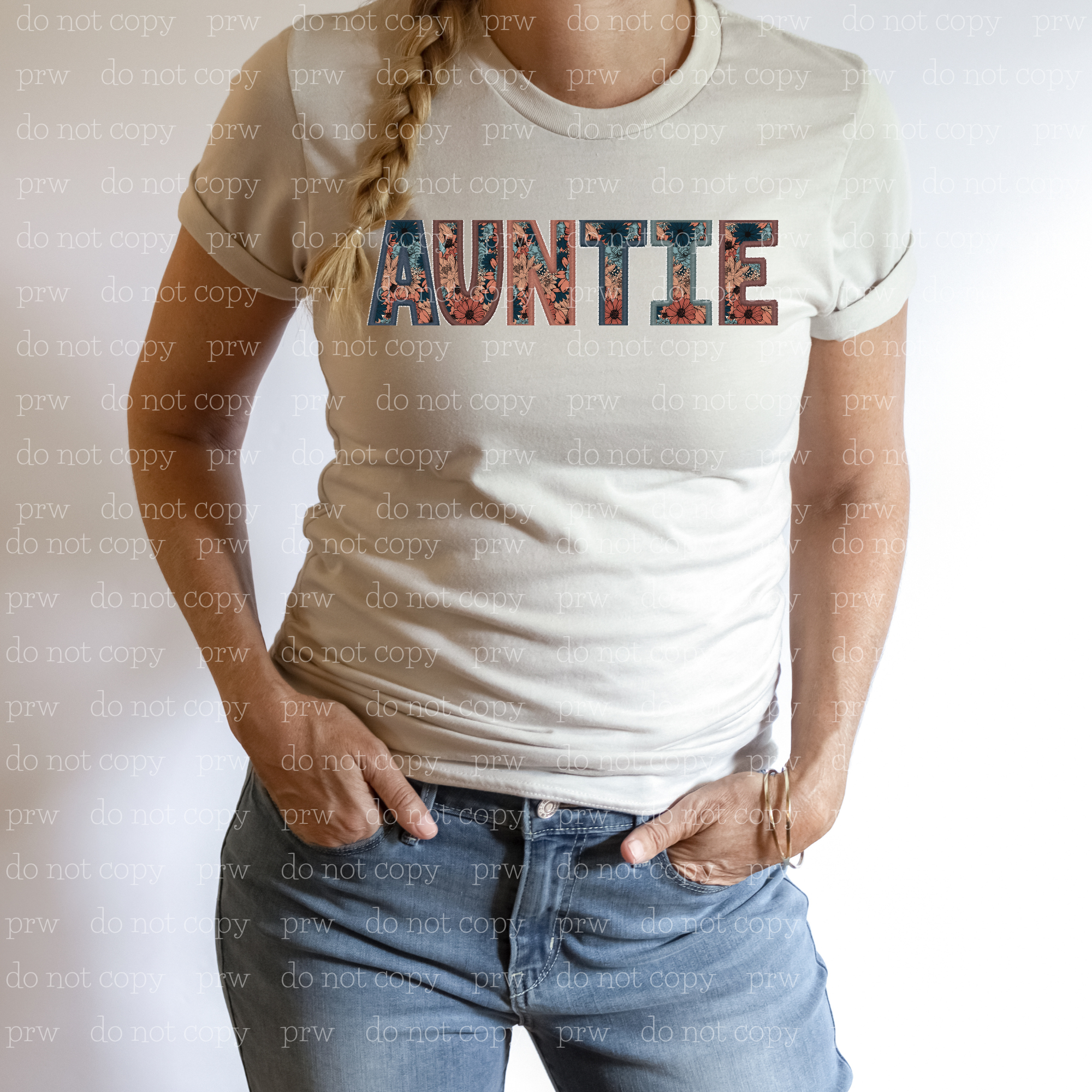 23-07 Auntie Dark Floral Faux Embroidery DTF Transfer ONLY