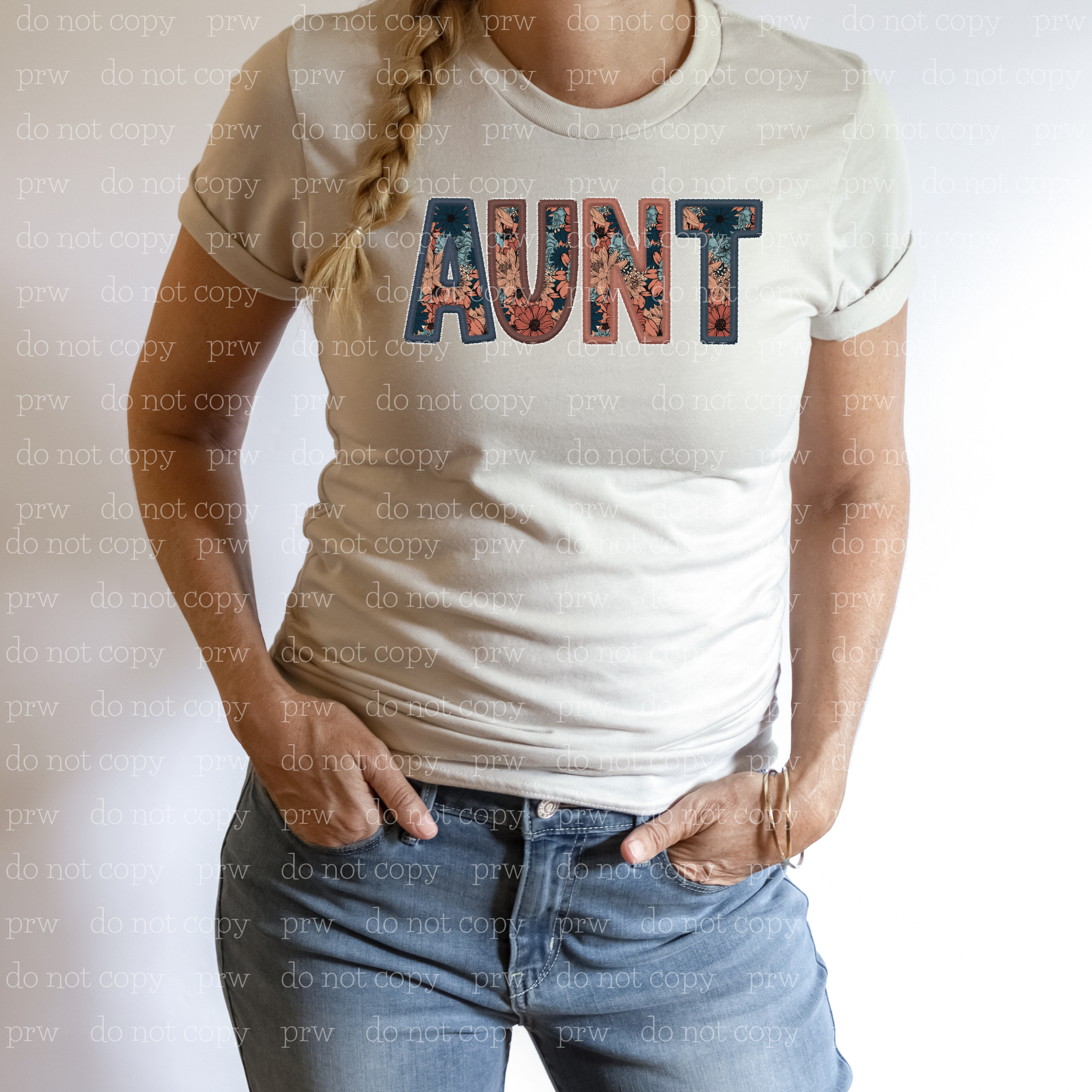 23-08 Aunt Dark Floral Faux Embroidery DTF Transfer ONLY