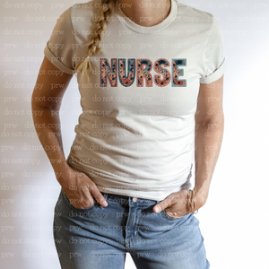 K-05 Nurse Dark Floral Faux Embroidery DTF Transfer ONLY