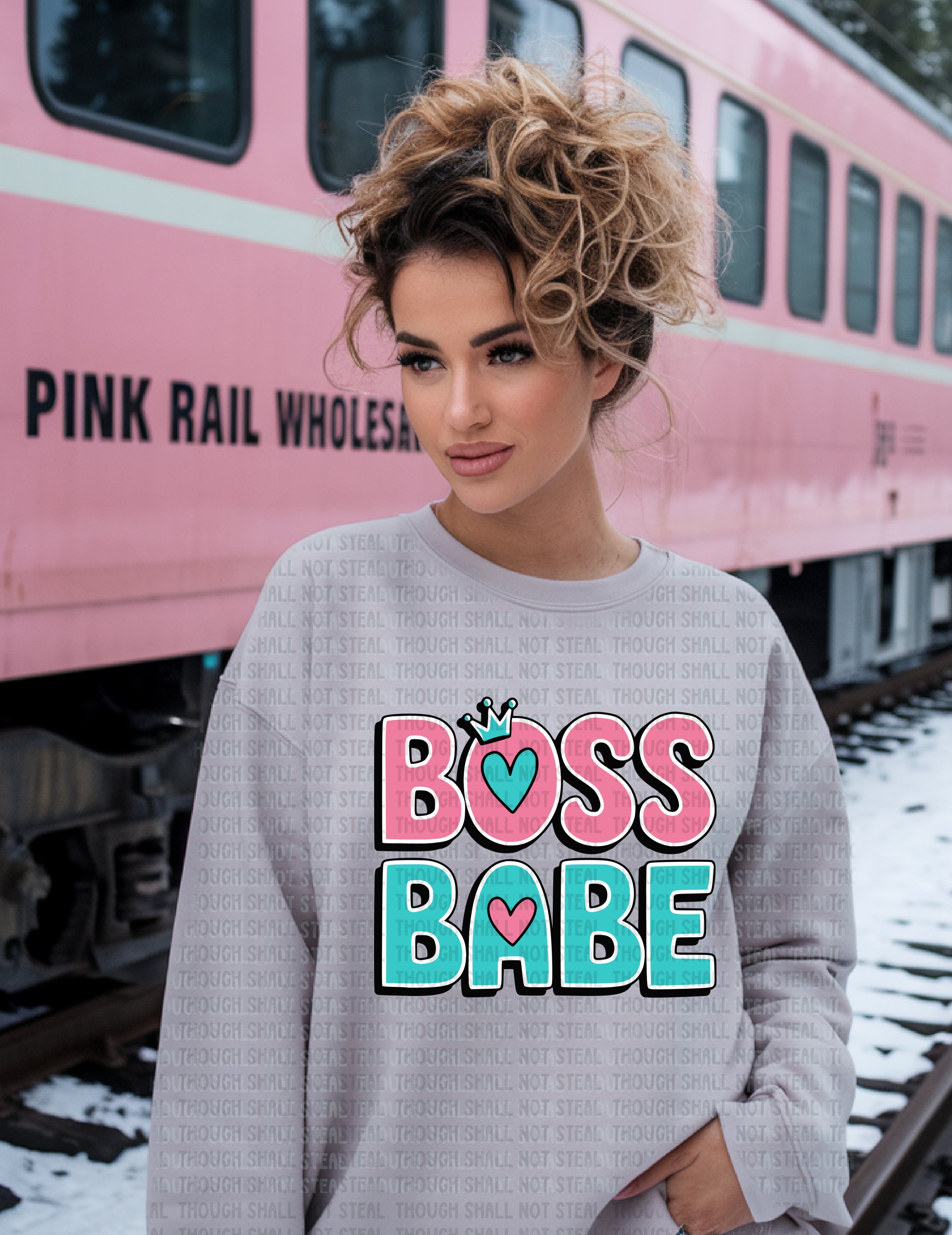 35-13 Teal and Pink Boss Babe Completed Tee