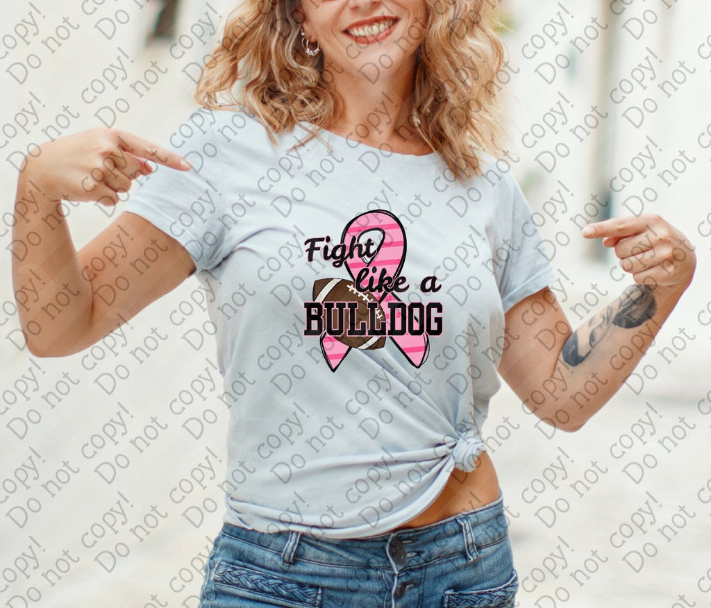45-125  Fight like a Bulldog Breast Cancer Ribbon with Football Completed Tee