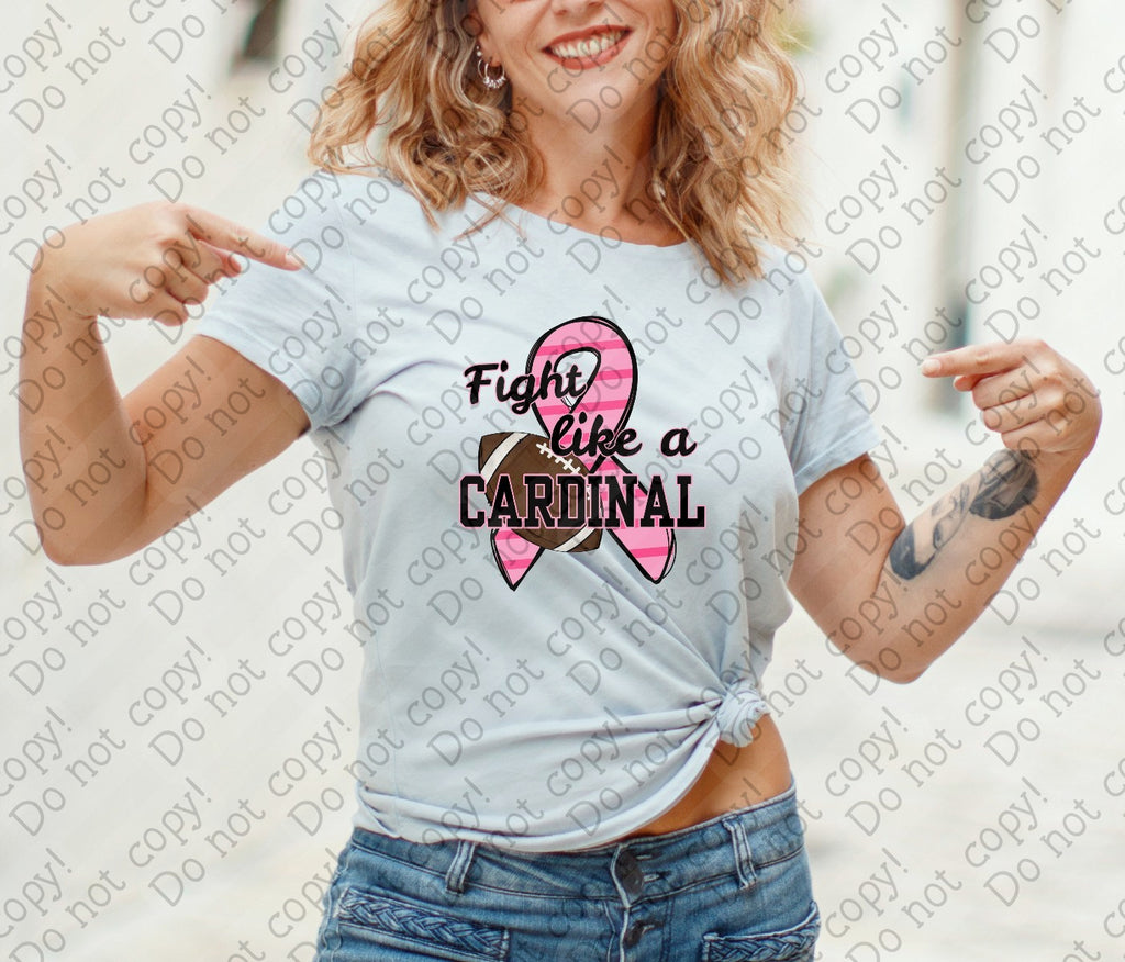 45-126 Fight like a Cardinal Breast Cancer Ribbon with Football Completed Tee