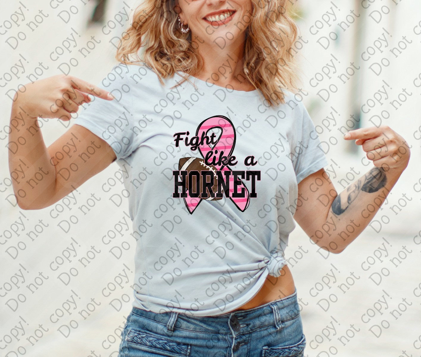45-127  Fight like a Hornet Breast Cancer Ribbon with Football Completed Tee