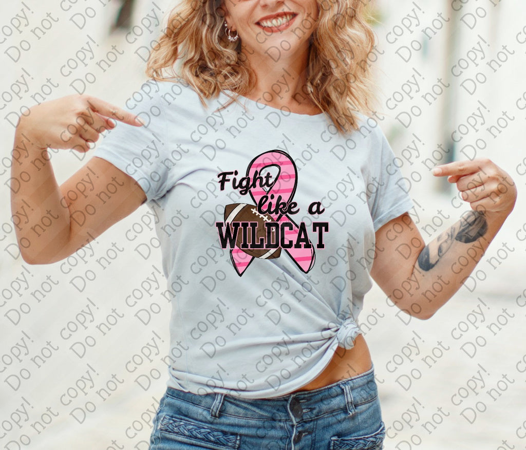 45-134 Fight like a Wildcat Breast Cancer Ribbon with Football Completed Tee