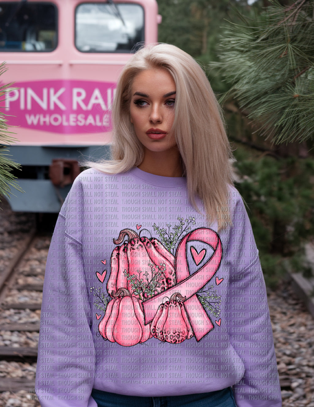 45-140 Breast Cancer Floral Pumpkin Completed Tee