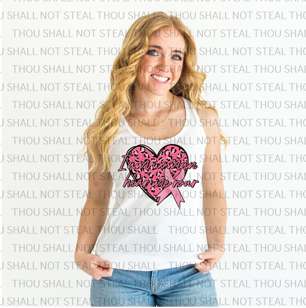 45-155 I am Woman Hear Me Roar Pink Cheetah Completed Tee