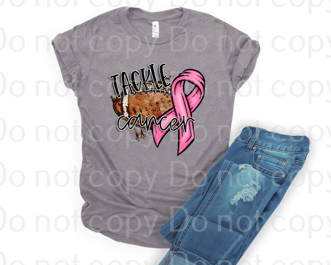 45-52 tackle cancer pink ribbon Completed Tee