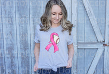 Load image into Gallery viewer, 45-65 Breast cancer ribbon baseball Completed Tee
