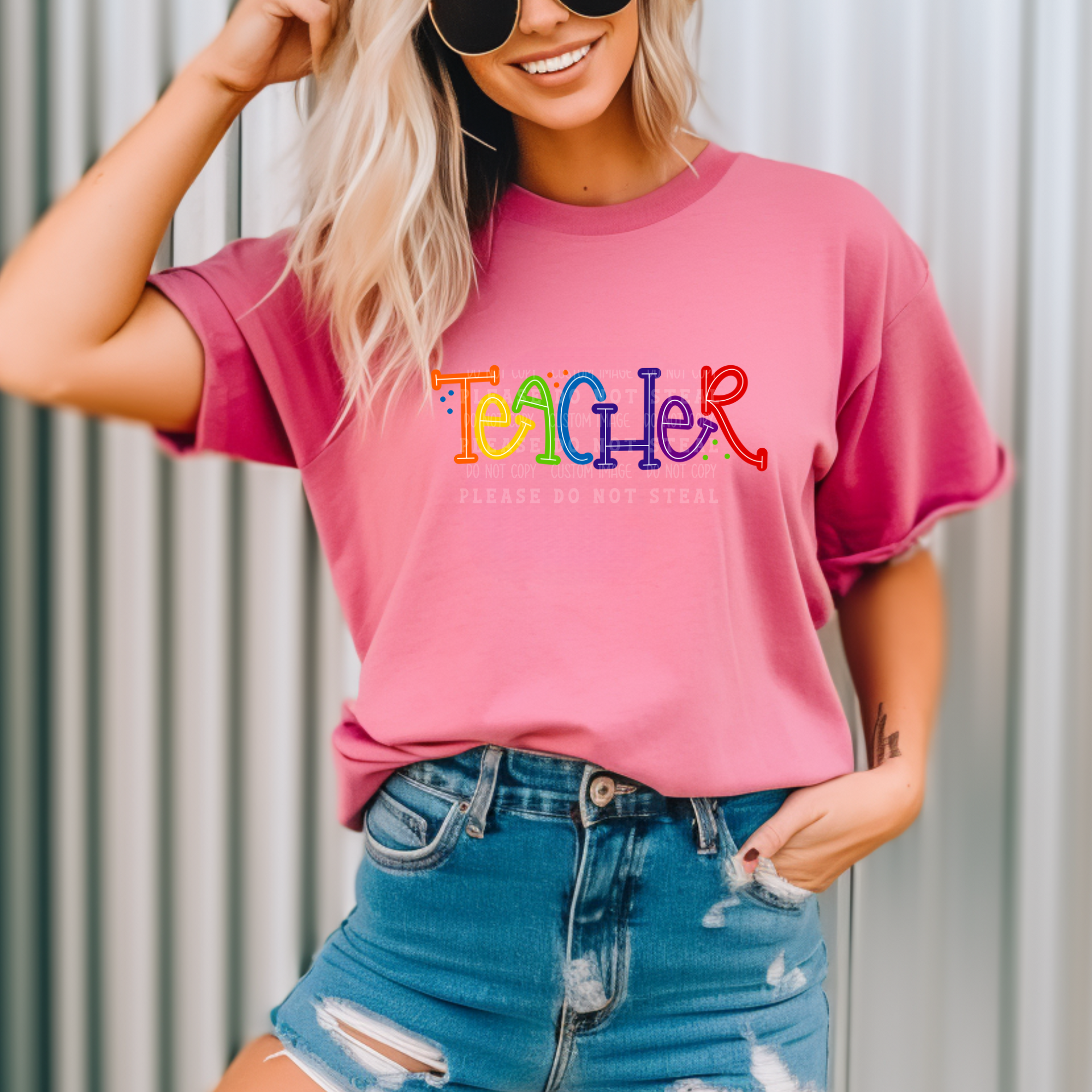 46-41 Neon Hand Drawn Teacher DTF Transfer Only