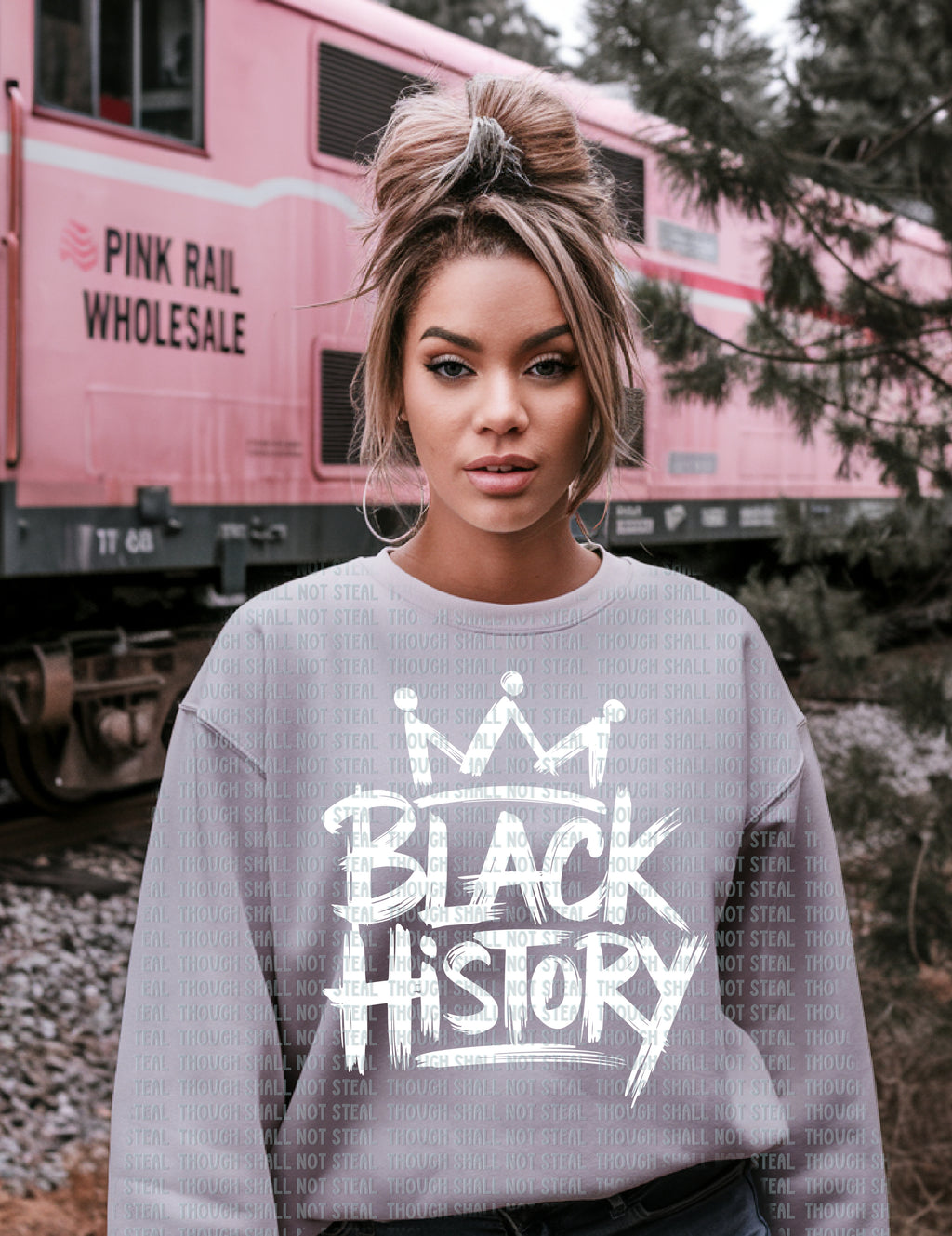 54-01 C White - Black History Brush Design Completed Tee