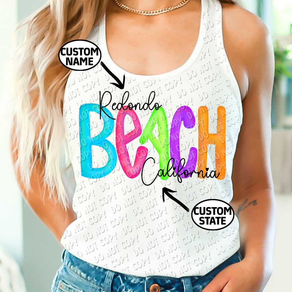 55-01 Custom Beach Colored Letters Completed Tee