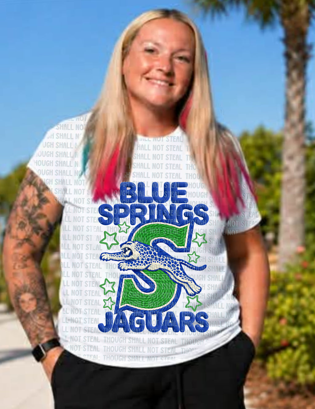 58-38 Blue Springs Jaguars- Yarn Mascots Completed Tee