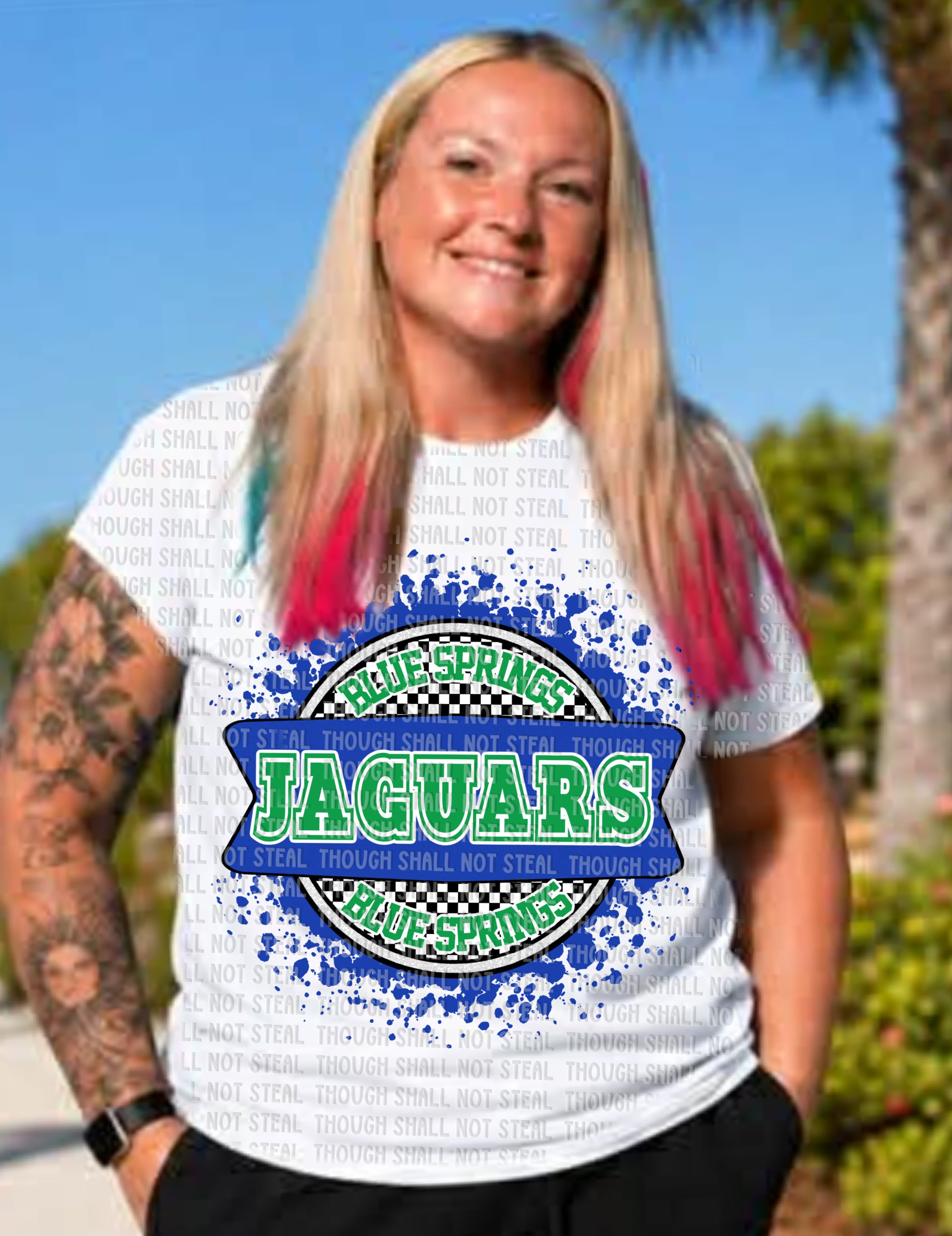 58-40 Blue Springs Jaguars - Checkered Circle Completed Tee