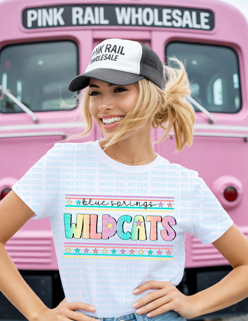 59-27 Blue Springs Wildcats - Pastel Stars tee