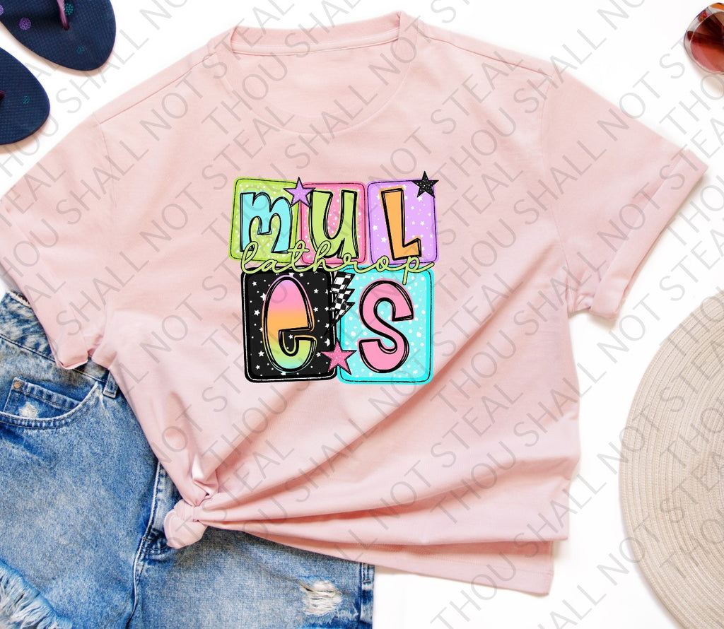 60-08 Lathrop Mules Block Words tee