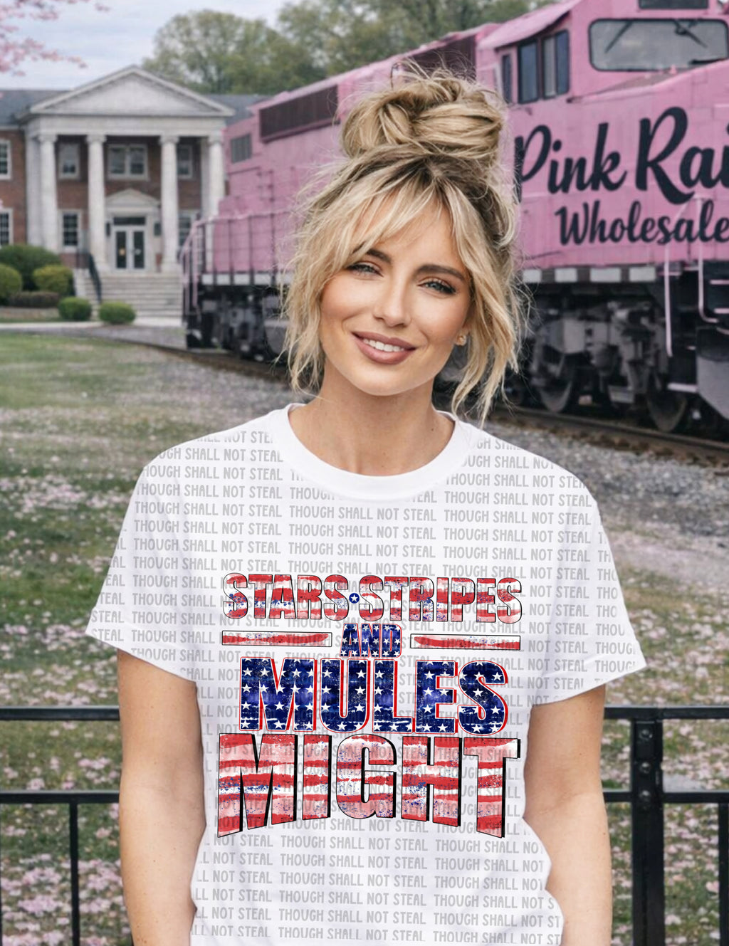 60-27 Mules - Stars, stripes, and might Completed Tee
