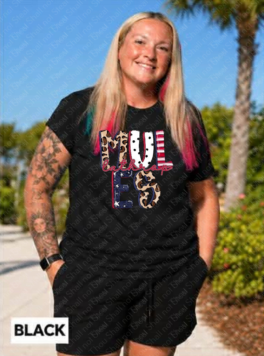 60-29 Mules Stars Stripes Cheetah Print Completed Tee