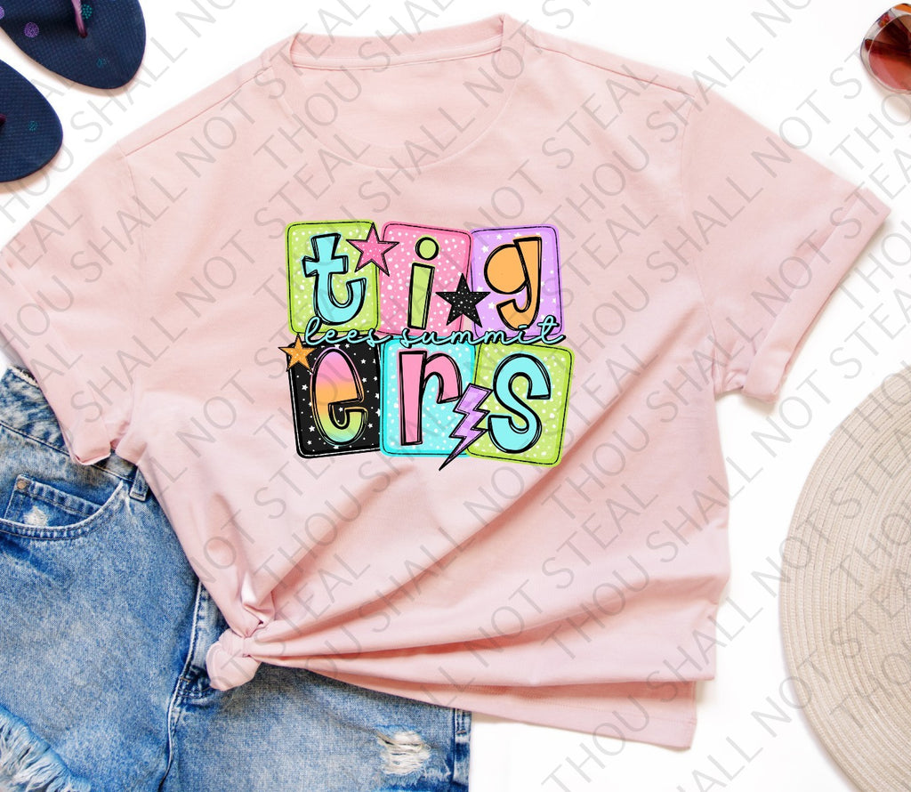 61-10 Lee's Summit High School Tigers Block Words tee