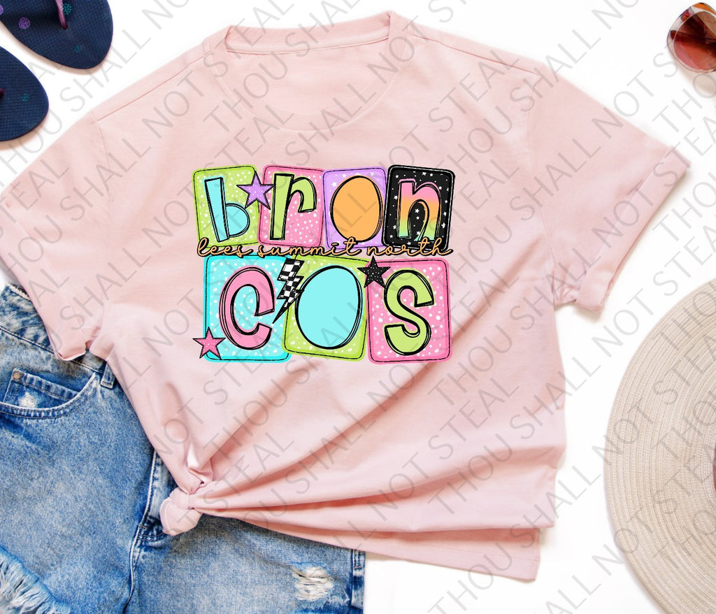 62-10 Lee's Summit North Broncos Block Words tee