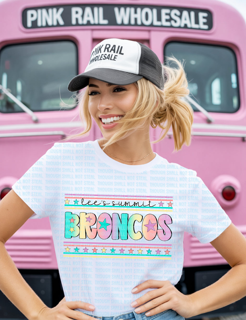 62-27 Lee_s Summit Broncos - Pastel Stars tee