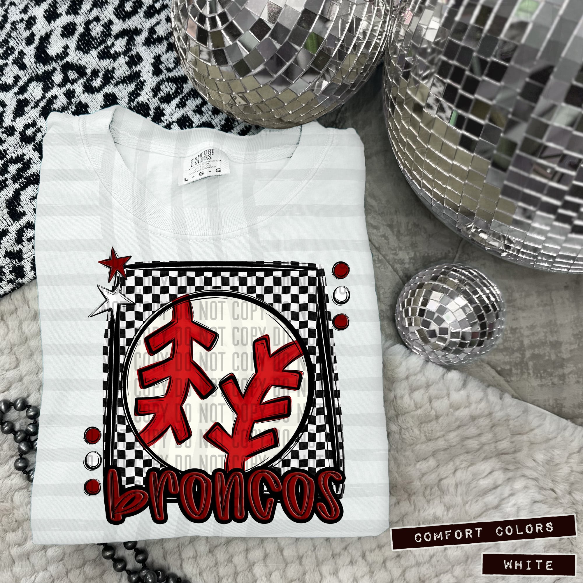 62-28 Broncos Black & White Checkered Completed Tee