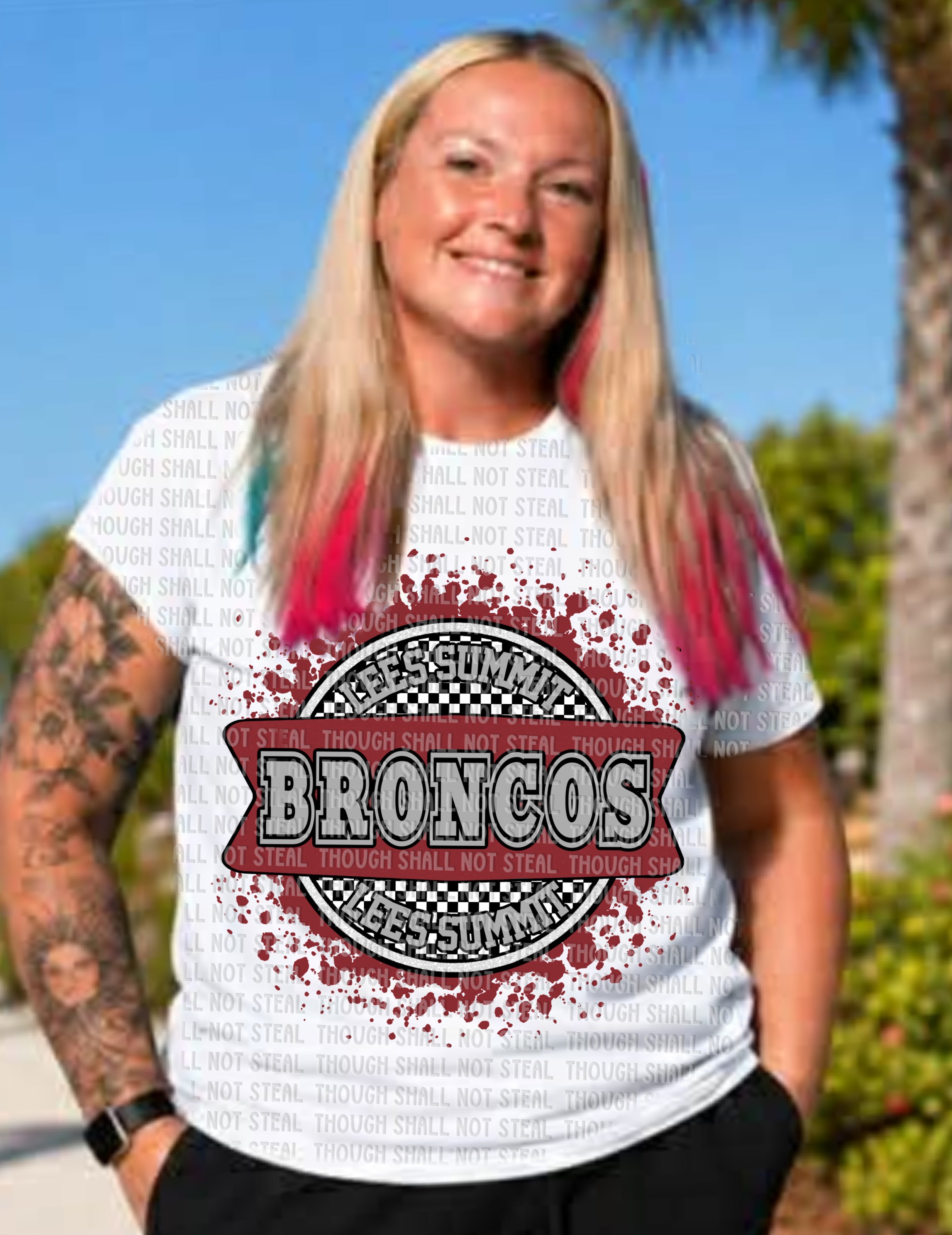 62-40 Lee_s Summit Broncos - Checkered Circle DTF TRANSFER ONLY