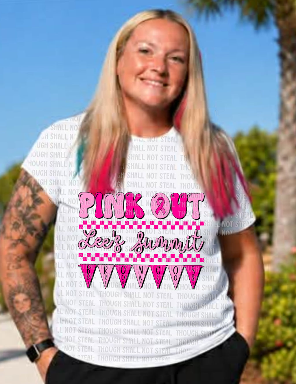62-41 Lee_s Summit Broncos - Pink Out Schools Completed Tee
