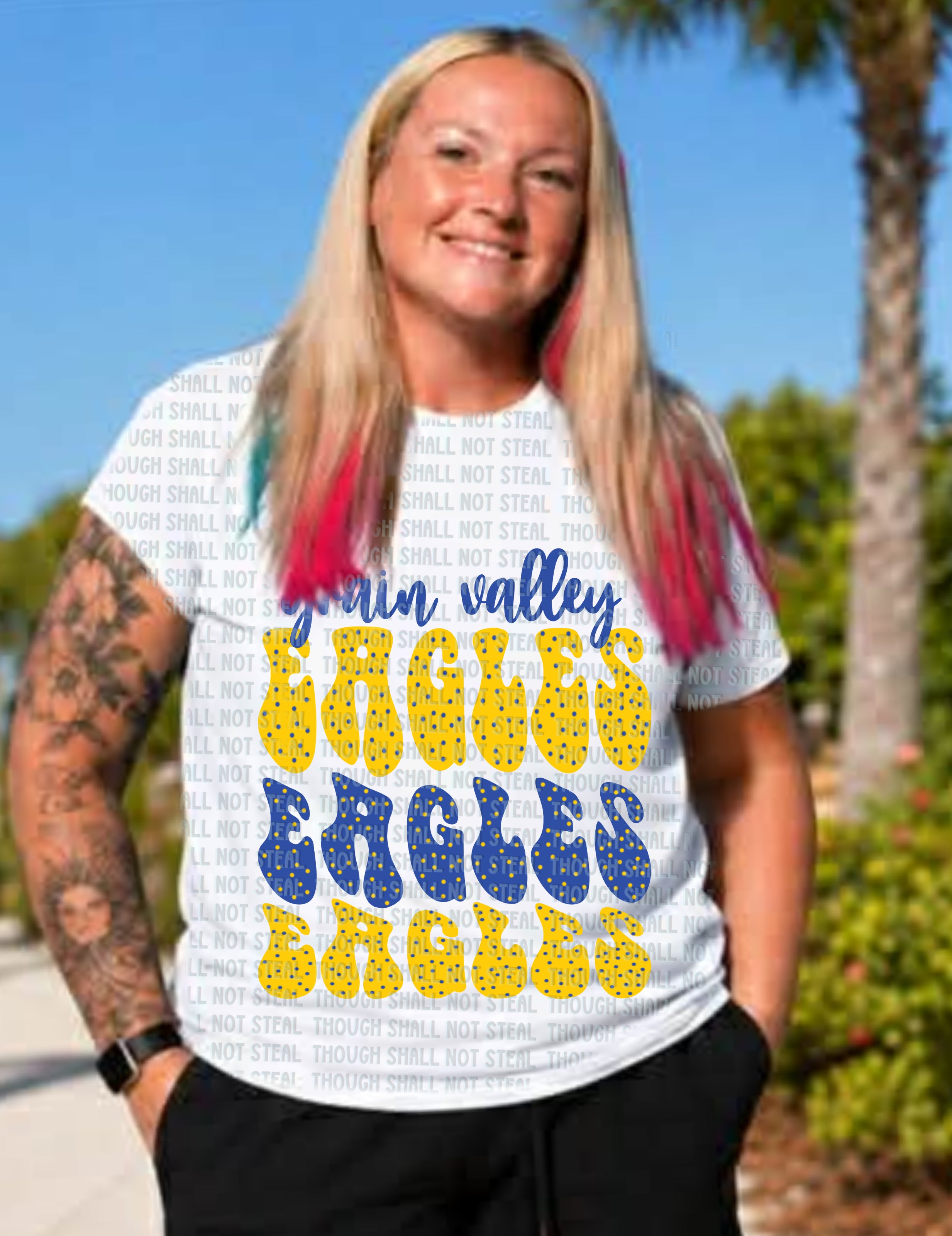 64-31 Grain Valley Eagles - wavy text Completed Tee