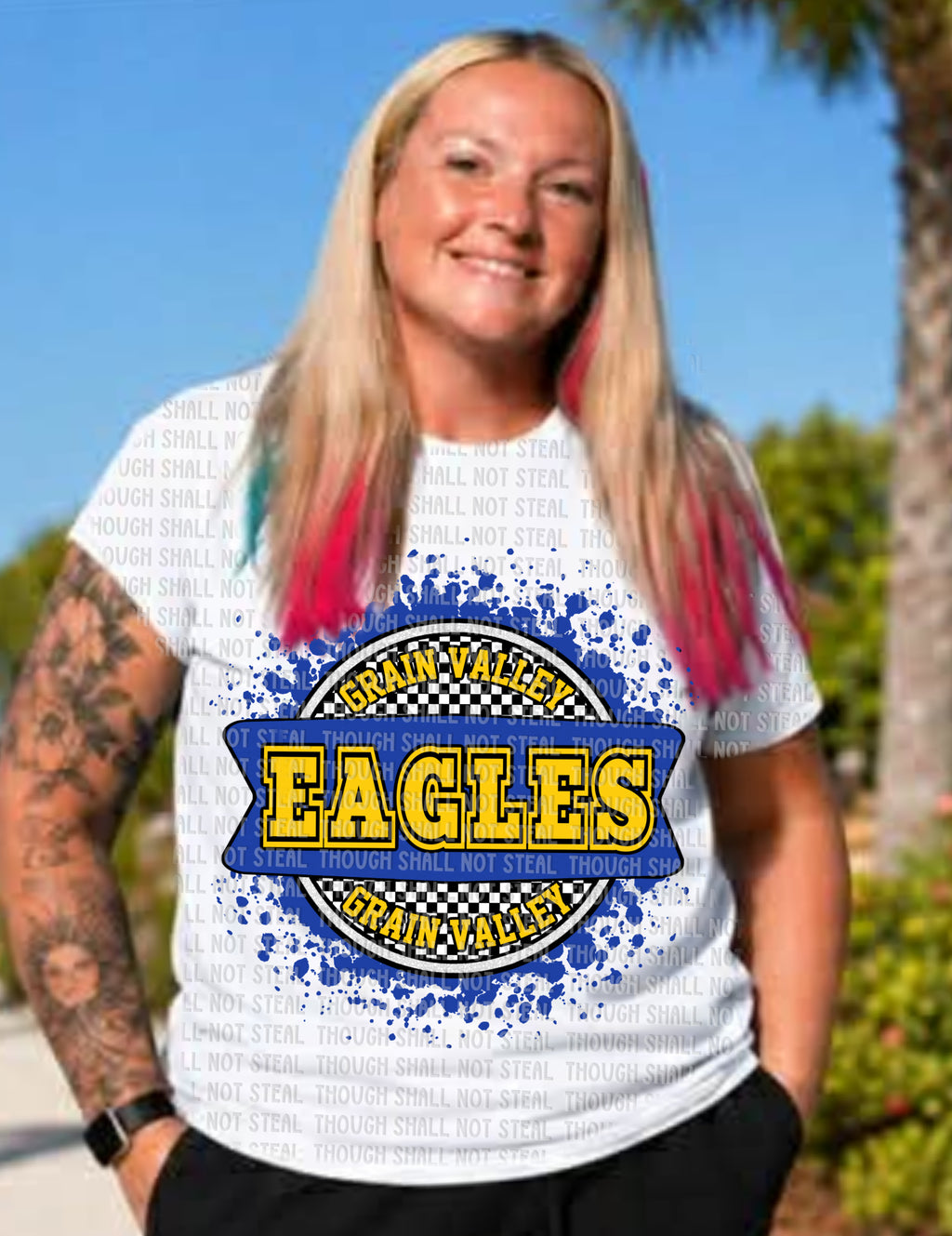 64-32  Grain Valley Eagles - Checkered Circle Completed Tee