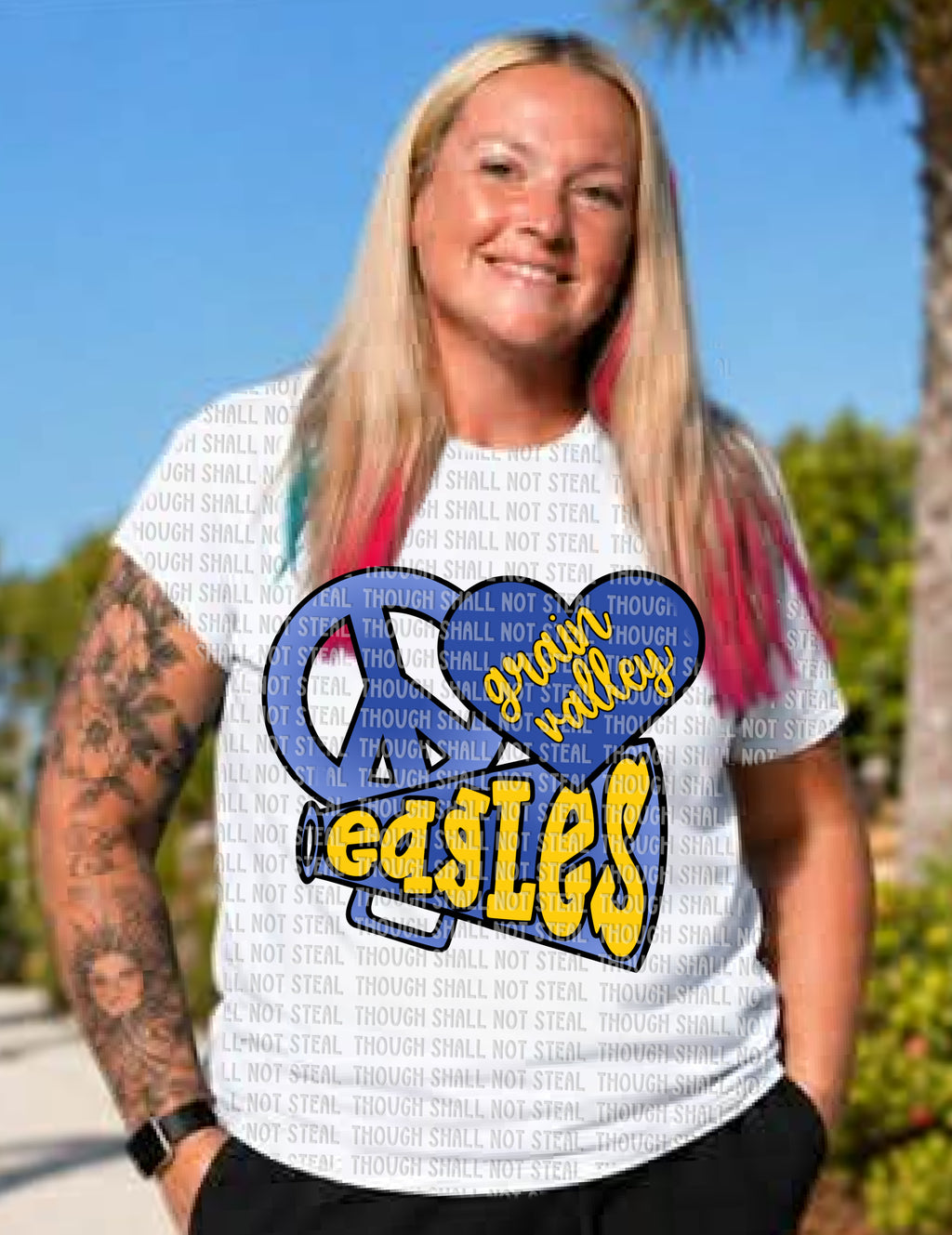 64-41 Peace and Love Grain Valley Eagles Completed Tee