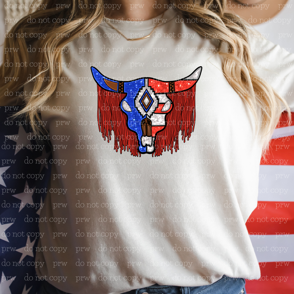 07-40 American Skull With Fringe DTF Transfer ONLY