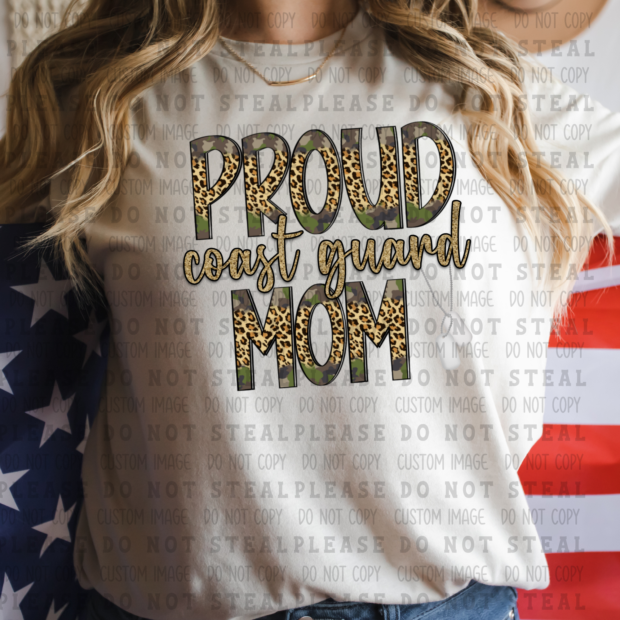 7-79  Proud Coast Guard Mom Green & Cheetah DTF TRANSFER ONLY